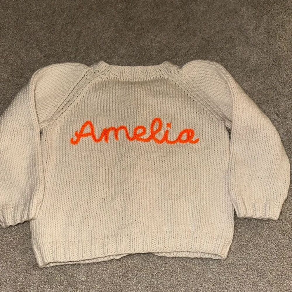 Boutique Handmade Knit Amelia Cardigan Cream & Orange Size 3T VGUC